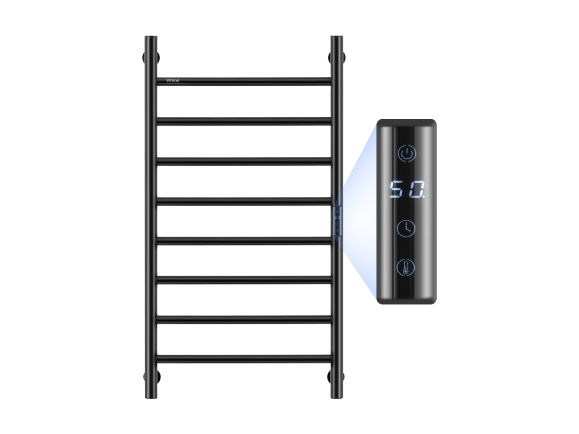 Aquecedor de Toalhas com Toalheiro Radiador Display LED de 8 Barras Preto VEVOR