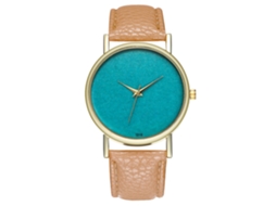 Relógio de pulso feminino elegante com pulseira de PU, mostrador redondo e visor analógico (bege)