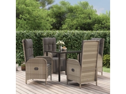 Vidaxl 5 Pcs Conjunto Jantar Jardim C/ Almofadões Vime Pe Preto/cinza