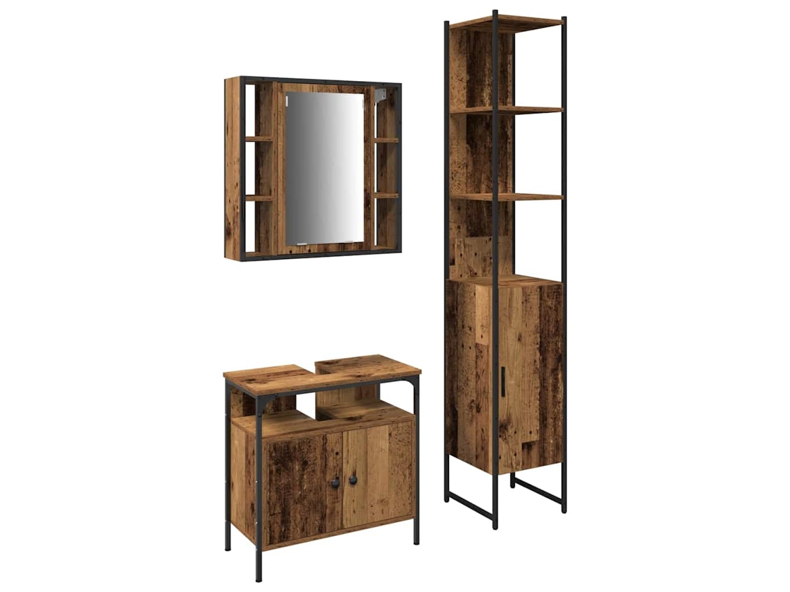 Conjunto de Móveis para Banheiro com Suporte, 3 Peças, Madeira Antiga, EXCLUSIVO DA MAISON