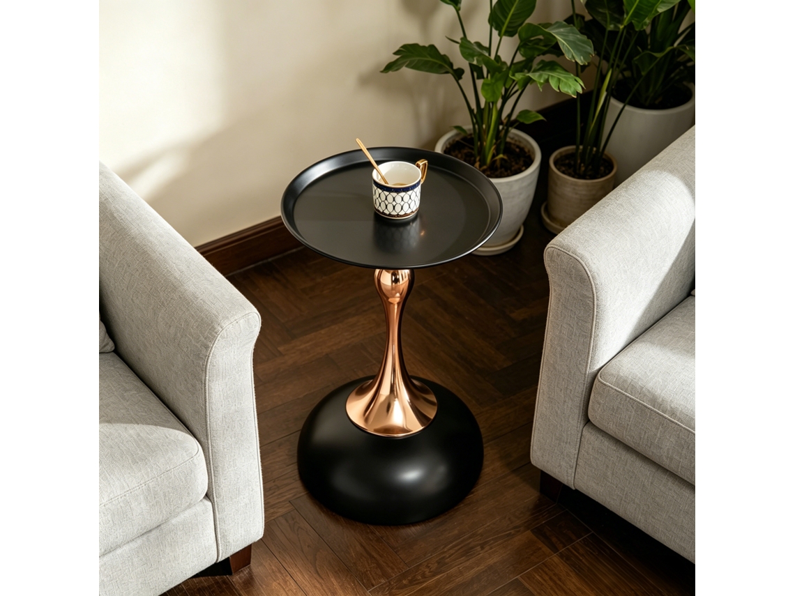 Mesa Martini Redonda 38cm Base Metal Preta Quarto