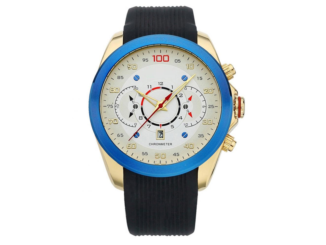 Relógio de quartzo à prova d'água e moderno para homens com pulseira de silicone macia (dourado e azul)