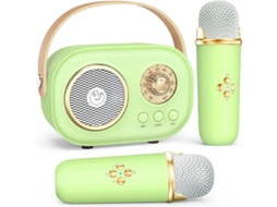 Mini máquina de karaokê Bluetooth com microfone duplo e alto-falante para festa de aniversário infantil, Yizhood verde