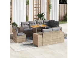 Vidaxl 9 Pcs Conjunto De Sofás P/ Jardim Com Almofadões Vime Pe Bege