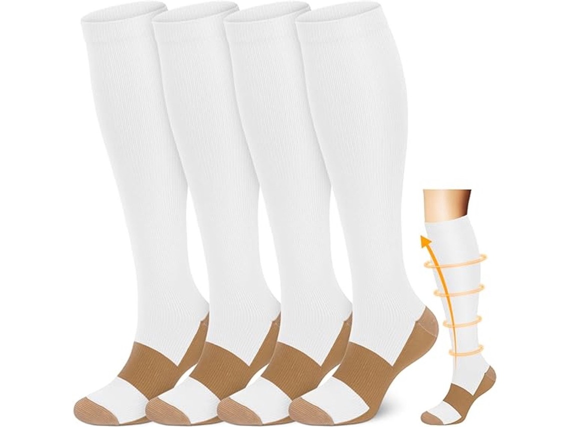 Meias De Compressão, 4 Pares, Brancas E Marrons, Tamanho P/m(38, 42), Para Corrida E Gravidez