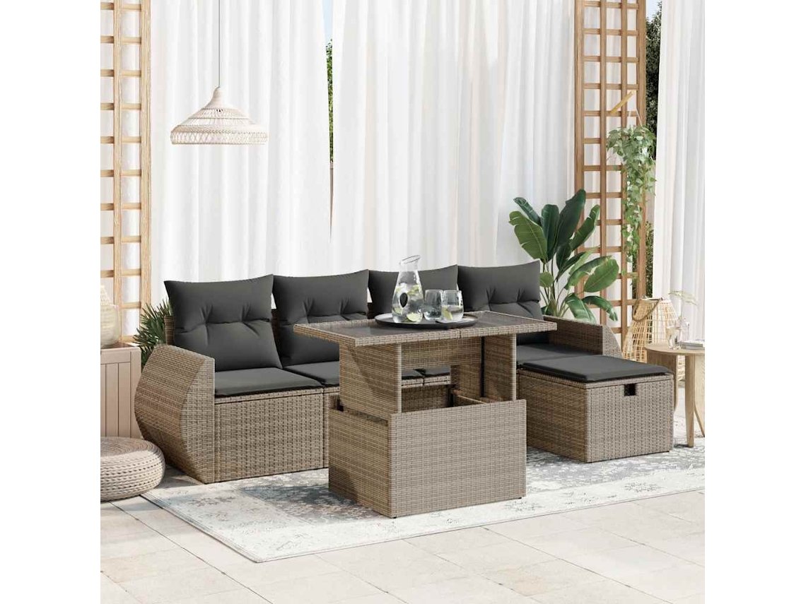 Vidaxl 6 Pcs Conjunto Sofás De Jardim Com Almofadões Vime Cinzento