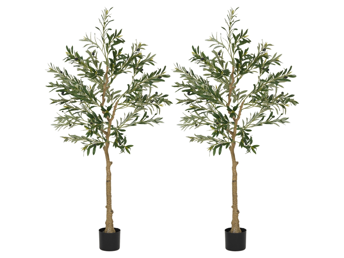 Conjunto De 2 Plantas Artificiai Seda Cor Verde Ø15x150 Cm Homcom