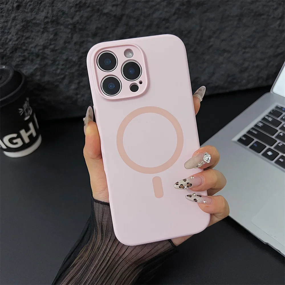 Capa Protetora Magnética Magsafe De Silicone Líquido Para Iphone (iphone 16, Rosa), Com Proteção Para A Lente.