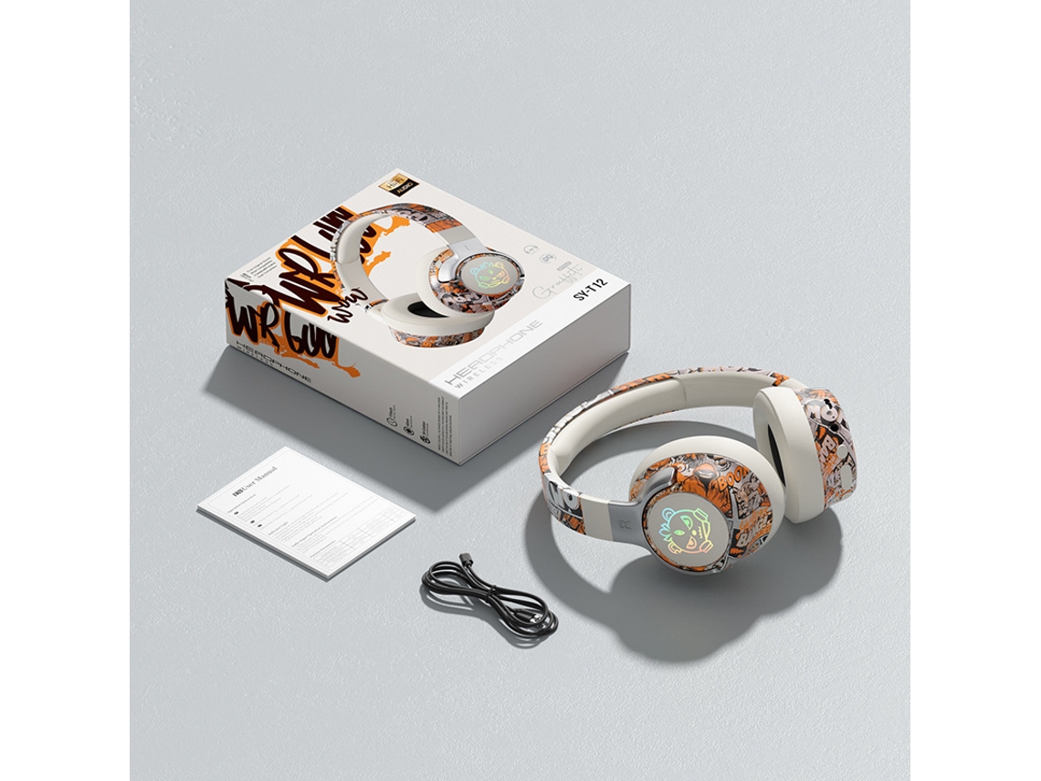 Auriculares Tuya T12 Sem Fio Dobráveis Com Rgb, Bt5.4, Microfone, Para Jogos, Fashion, Bateria Super Longa Branco. Sfushos