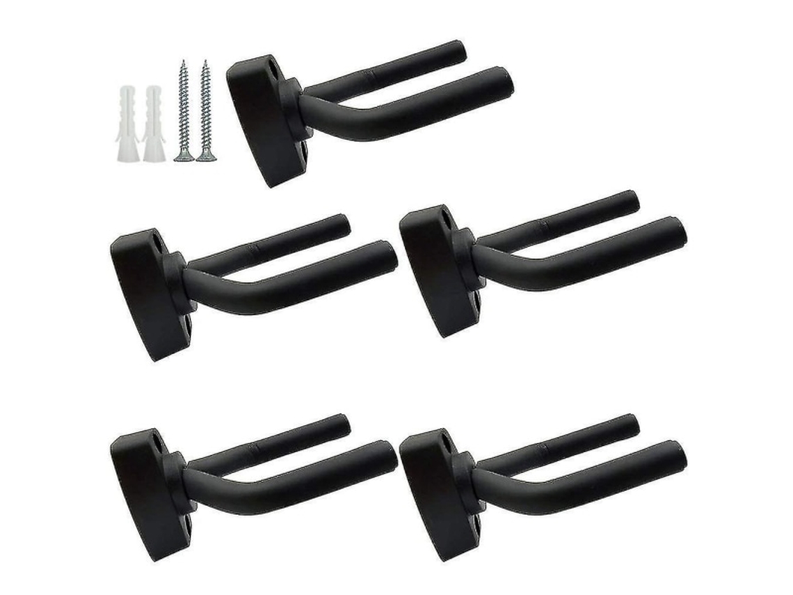 Conjunto de 5 Suportes de Parede Pretos para Guitarra com Parafusos, Compatíveis com Guitarras AQUAFORGE