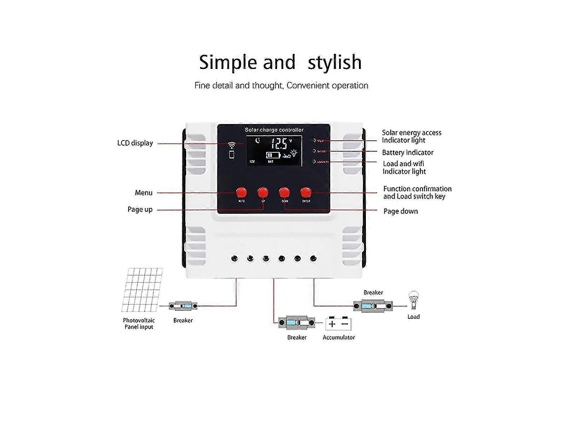 Controlador De Carga Solar 20a, Aplicativo De Monitoramento De Dados Em Tempo Real, Display Led, Controlador Solar Inteligente 12v24v48v Olysi Shop