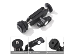 Mini Adaptador Duplo de Cabeça Esférica com Sapata Fria e Parafuso 1/4 para Câmera DSLR, Monitor, Luz LED e Microfone