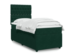 Vidaxl Cama Com Molas/colchão 100x200 Cm Veludo Verde-escuro