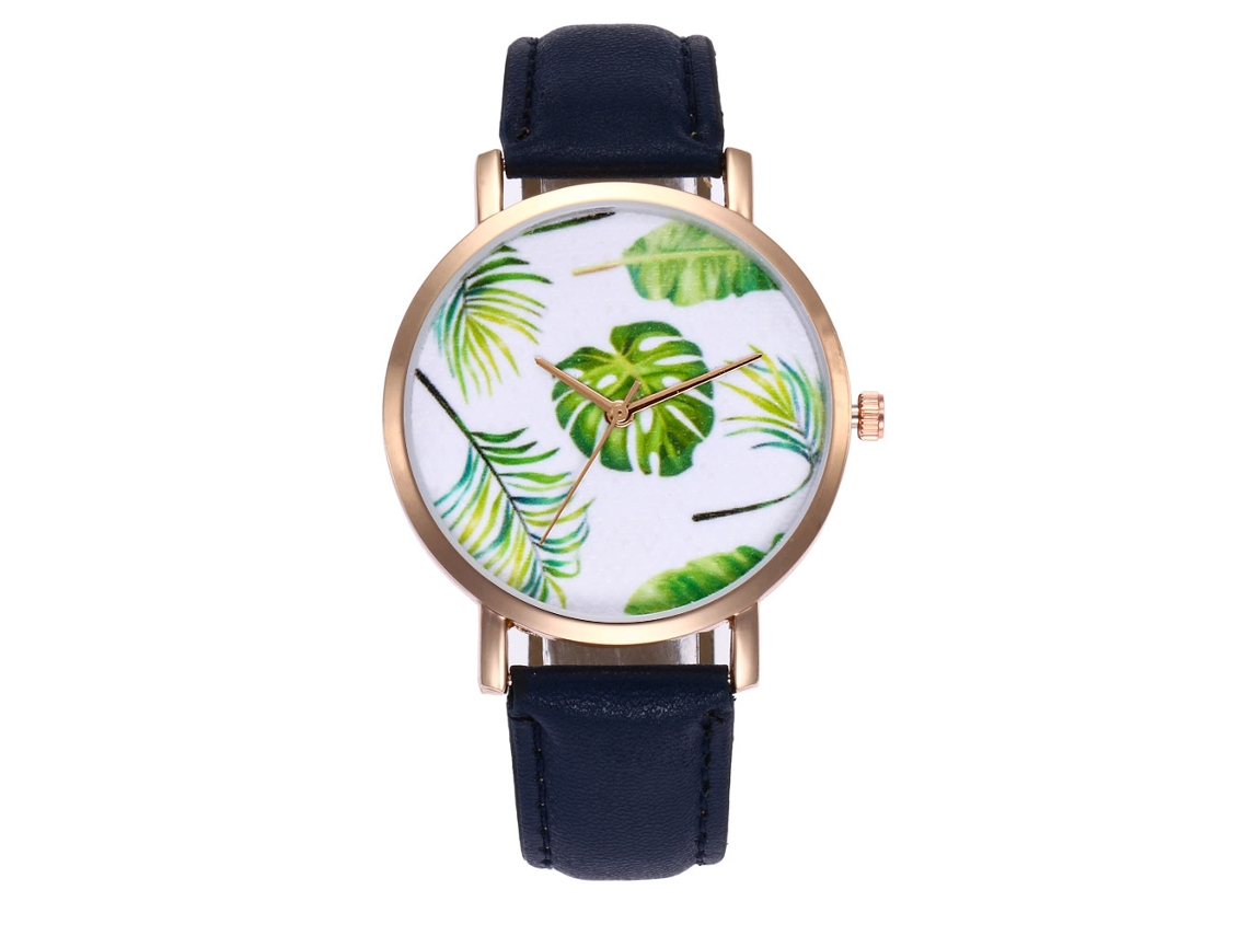 Reloj De Cuarzo Con Correa De Cuero Pu Fashio Dial Redondo Mujer Pulsera Azul