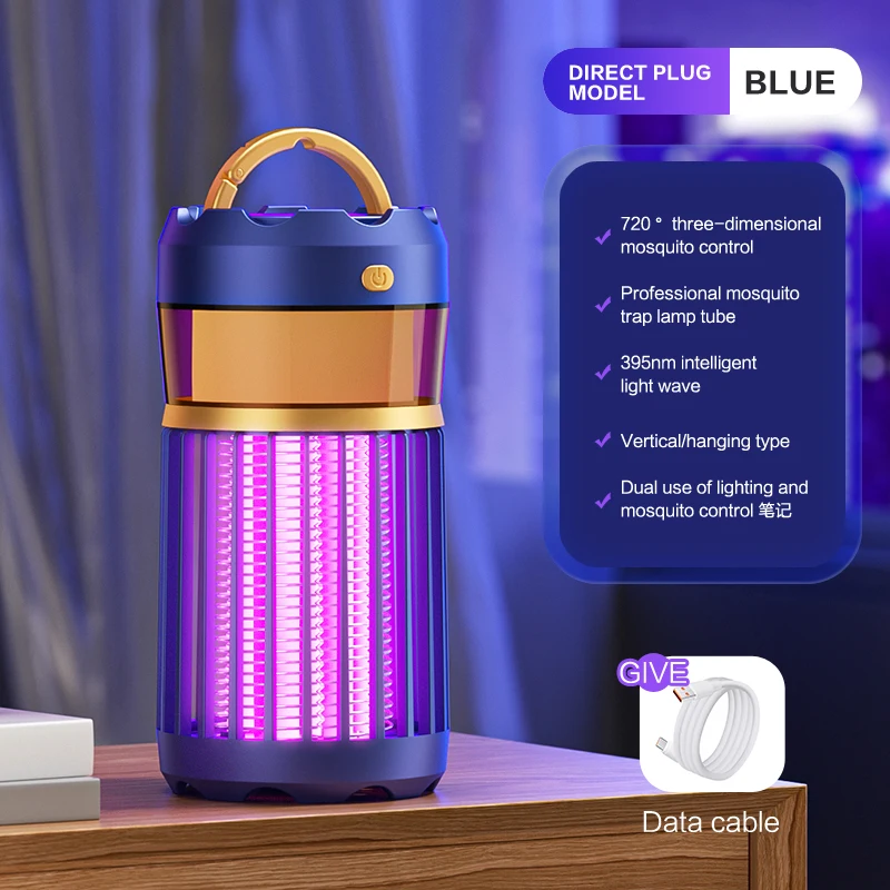 (plugue Usb Azul) Lâmpada Repelente De Mosquitos 3 Em 1, Iluminação Para Camping, Lâmpada Repelente De Insetos, Luz Noturna Doméstica