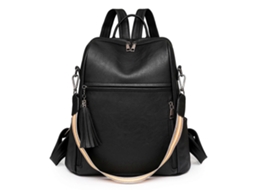 Mochila Feminina Em Couro Pu, Ideal Para Estudantes E Uso Escolar. Grande Capacidade, Transversal E De Ombro, Perfeita Para Viagens. Cor: Preta.