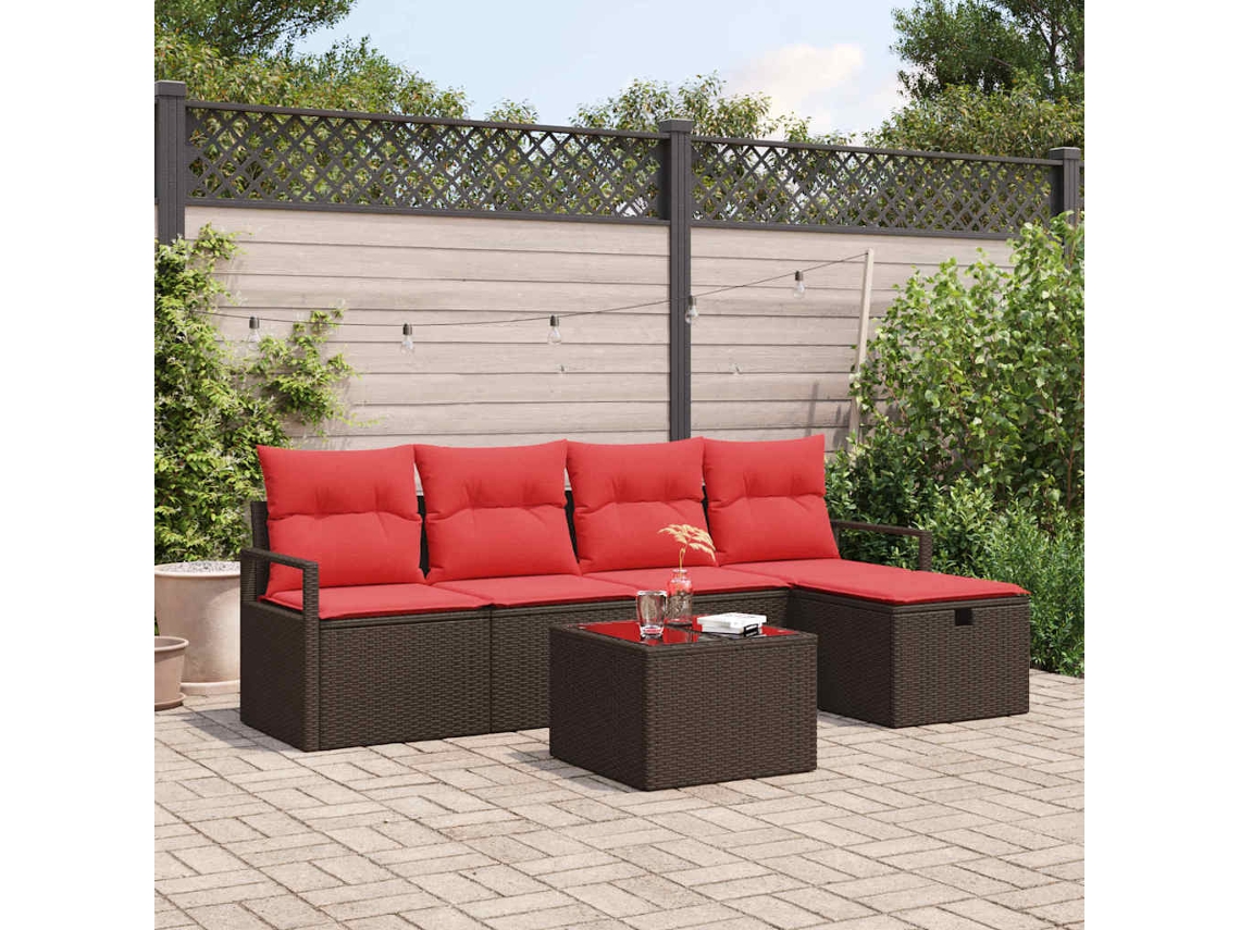 Vidaxl Conjunto De Sofás 6 Unid. 5-número De Lugares Marrom E Vermelho