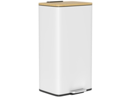 Balde De Lixo Metal E Bambu Cor Branco 29,5x29,5x56,8 Cm Homcom