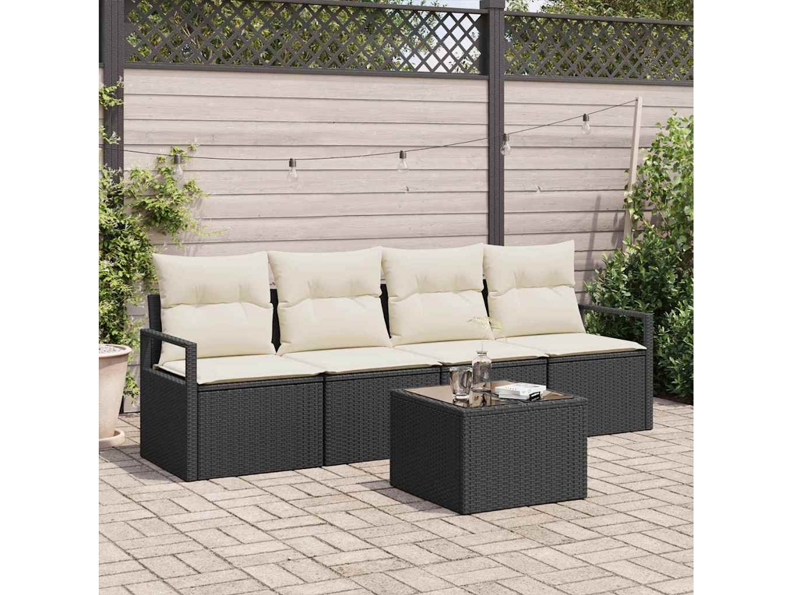 Vidaxl Conjunto De Sofás 5 Pcs Preto E Creme Vime Pe