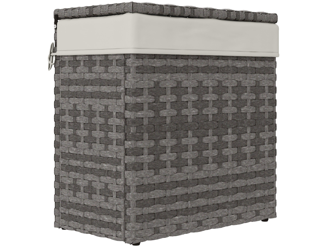 Cesta de Armazenamento para Jardim e Casa em Rattan com Tecido Interno. 57x34x62cm. Cinza Ge