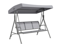 Baloiço De Jardim 3 Lugares Com Toldo Reclinável E Estrutura De Aço 175x118x159 Cm Cinzento