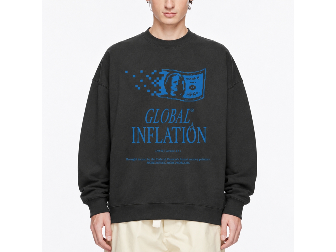 Rockinstone Global Inflation Black Classic Classic Sweatshirt Unique Designer Style
