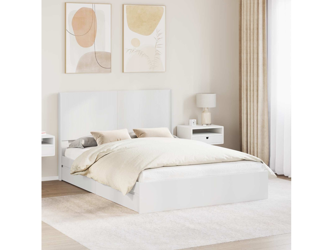 Vidaxl Estrutura De Cama Com Armazenamento E Cabeceira Branco