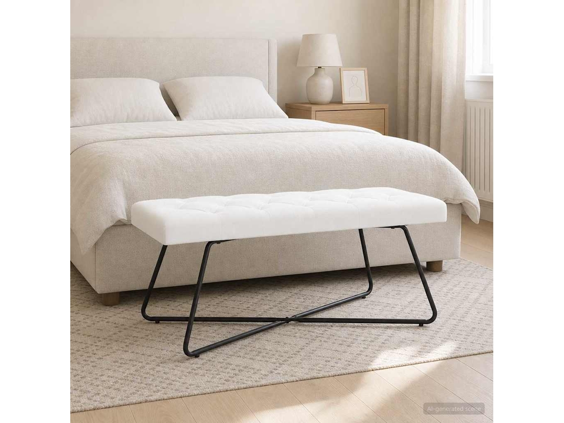 Vidaxl Banco Com Botões Estofados Branco 110 X 40 X 46 Cm Tecido