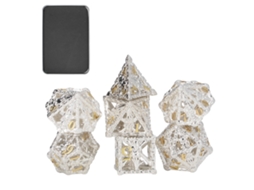 Mali 7pcs Dados Poliédricos de Metal Padrão Caveira Oco para Jogos de Tabuleiro Prata e Ouro
