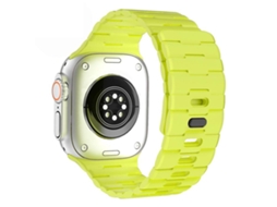 Bracelete Para Apple Watch 46/49/45/44mm - Silicone Magnético Com Pino Único E Relevo De Cavalo Verde Fluorescente