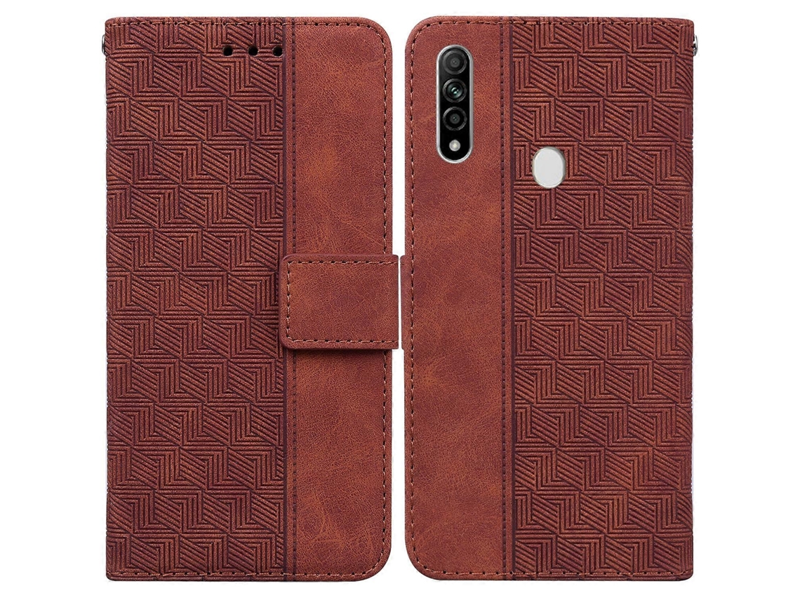 Capa De Celular Em Couro Com Relevo Geométrico Para Oppo A8 / A31 2020