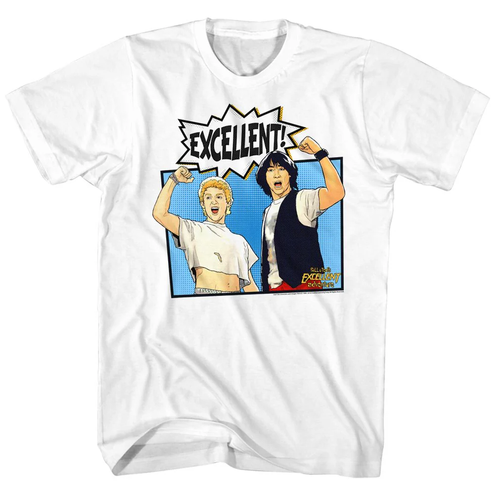 Unisex Adult T-shirt Rockinstone Bill And Ted Comic White Sizem