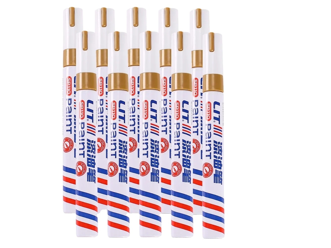 Marcador De Tinta Permanente, Impermeável, Uso Em Múltiplas Superfícies, 10 Ouro