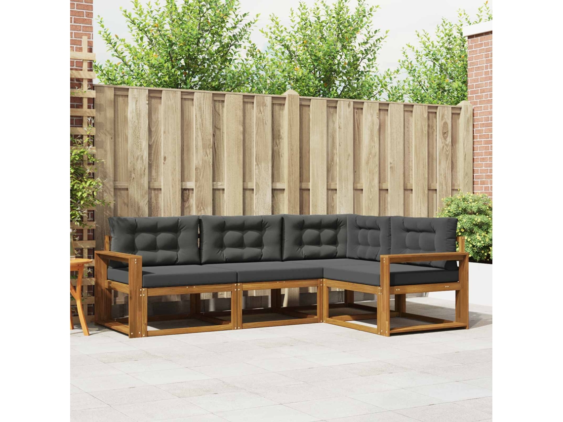 Vidaxl Conjunto De Sofás Para Exterior 4 Pcs Natural E Antracite