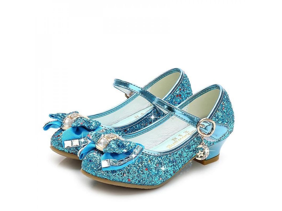 2026 zapatos de Couro para Meninas Princesa com Glitter Salto Alto Laço Borboleta Tamanho 26 29 Vinte e Nove Azul