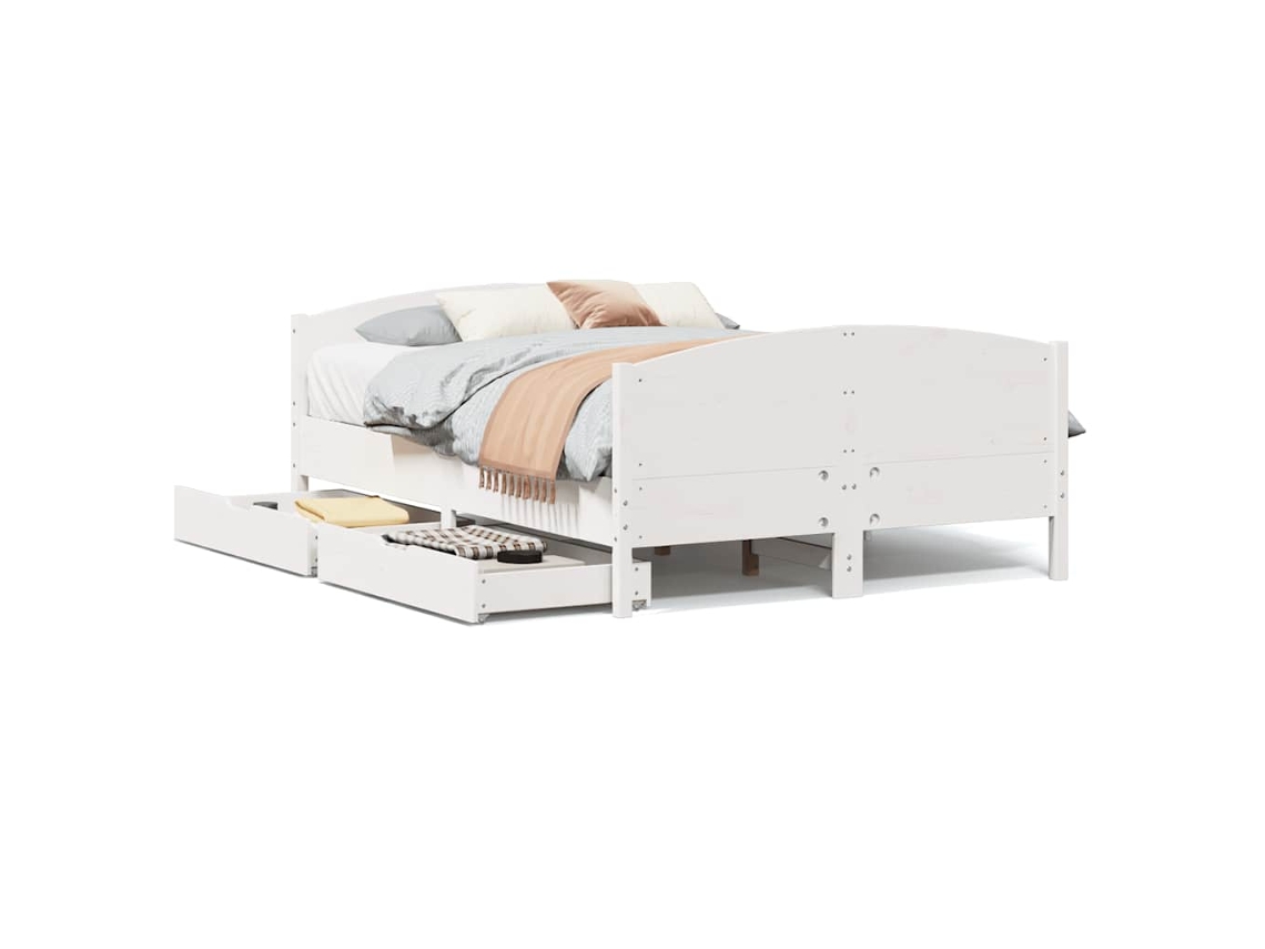 Cama Sem Colchão 140x200 cm Madeira de Pinho Maciça Branco MAISON EXCLUSIVE
