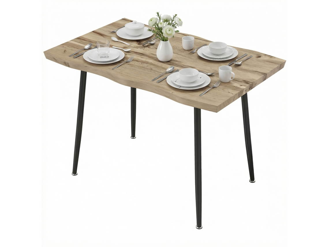 Mesa Em Aço De De Jantar E Sala De Estar Com Carvalho, Pernas E Retangular Nórdica, 110 Cm