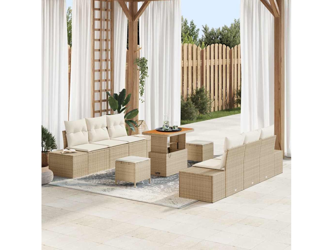 Vidaxl Conjunto De Sofá De Jardim 9 Unid. 8-número De Lugares Bege