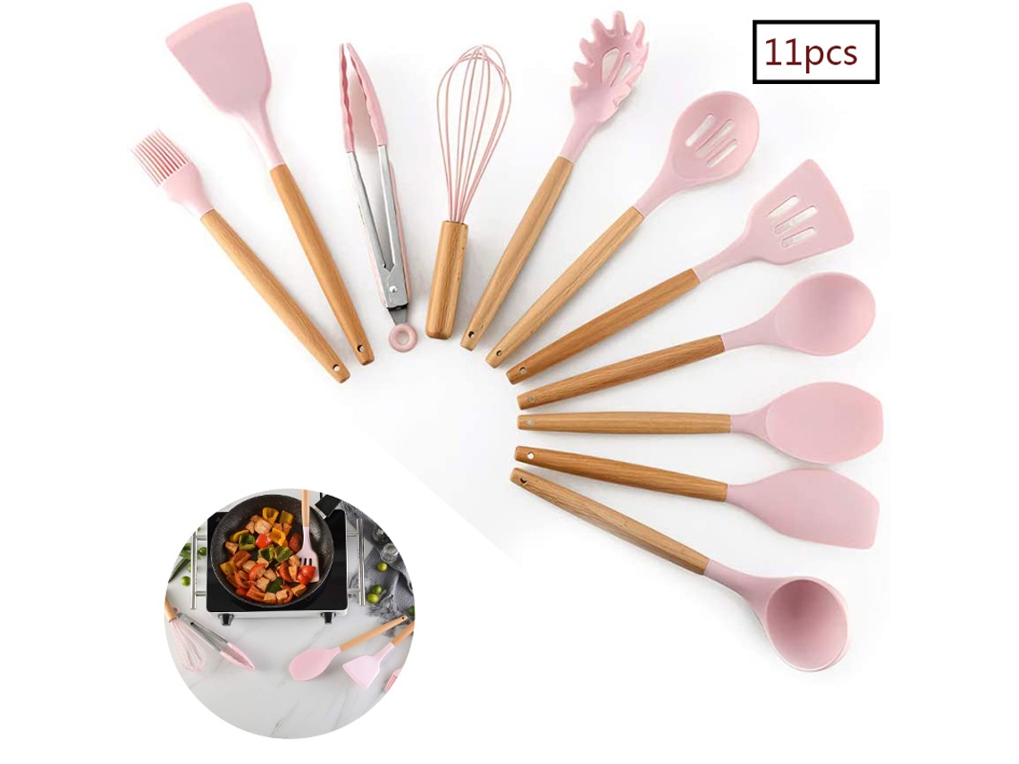 MEOIRUERY Conjunto De Utensílios De Cozinha De Silicone Resistente Ao Calor, 11 Peças, Incluindo Pinças, Batedor E Muito Mais, Utensílios Antiaderentes E Atóxic