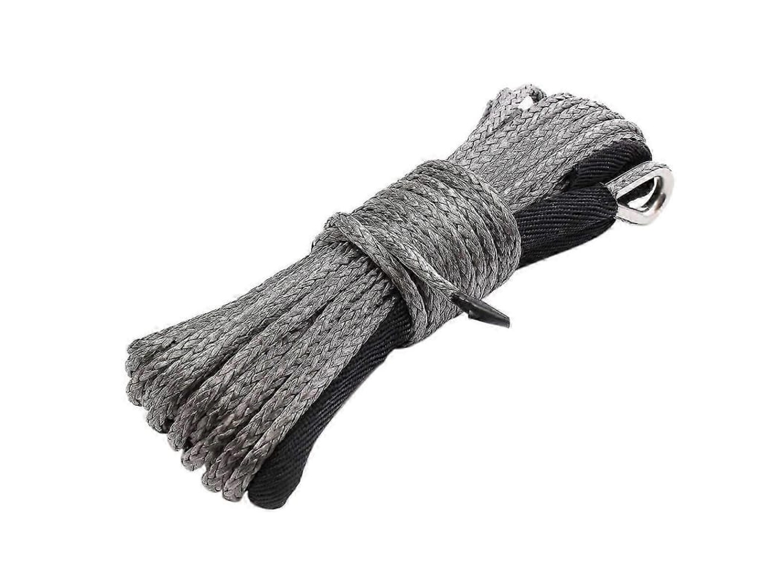 Corda Sintética Para Guincho 15m 7700 Lbs Com Mangueira Protetora - Resistente Para Off-road E Recuperação Preto Cinza