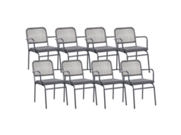 Conjunto De 8 Cadeiras De Jardim Com Almofadas Beliani Taceno De Alumínio Cinzento 46x52x82