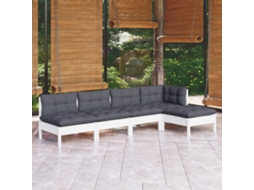 Vidaxl 5 Pcs Conjunto Lounge De Jardim C/ Almofadões Pinho Branco