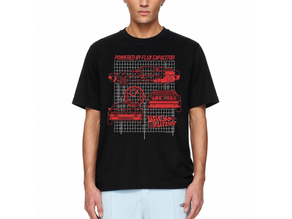 Rockinstone Back To The Future Movie Blueprints Black Adult T-shirt Size:xl