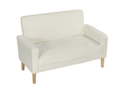 Sofá De 2 Lugares Estofado Em Veludo Com Assento Capitonê E Pés Em Madeira Para Espaços Pequenos 130x74,5x82 Cm Creme