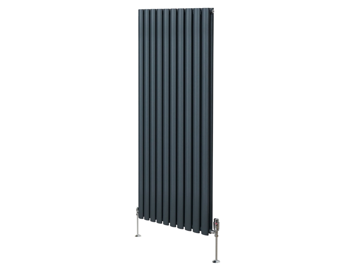 Radiador Vertical De Colunas Ovais Em Antracite 1600x600mm Em Aço Carbono Com Válvulas Termostáticas Cromadas, Elevada
