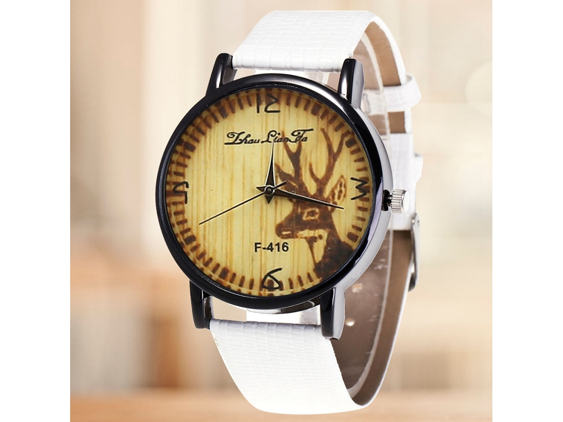 Reloj De Cuarzo Con Correa De Cuero Pu Patrón De Alce Moderno Para Mujer Y Hombre (blanco)