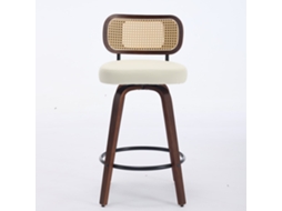 Banquetas De Bar 2 Unidades - 56 Cm Giratórias Em Rattan Com Encosto Em Cana E Assento Estofado - Bege