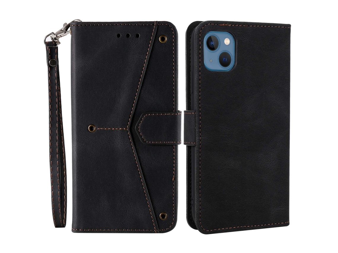 Capa Antidesgaste Para Iphone 14 Pele Sintética Preto