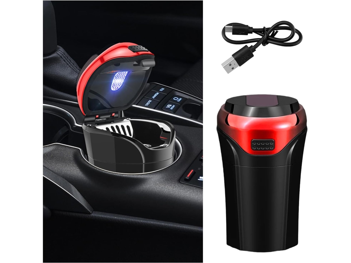 Mini Cinzeiro Para Carro Com Tampa, Recarregável Via Usb, Removível, Com Luz Led Azul, Portátil