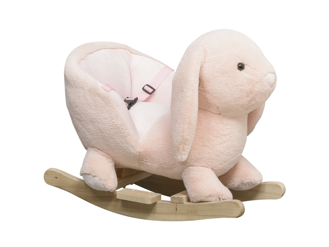 Baloiço Infantil Coelho de Pelúcia, para 18 36 Meses, Som e Cinto de Segurança, 60x33x50 Cm, Rosa
